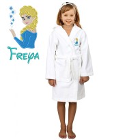 Blue Princess Cartoon Design & Custom Name Embroidery on Kids Hooded Bathrobe